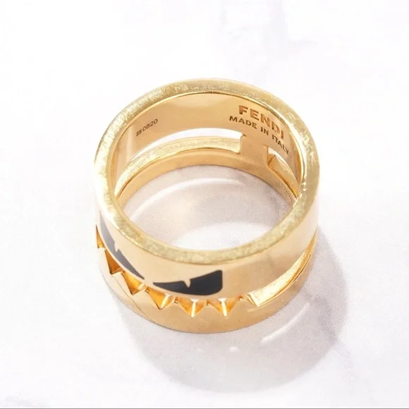 FENDI Ring Bugs Eye Monster Gold x BlackMetal US 10.5